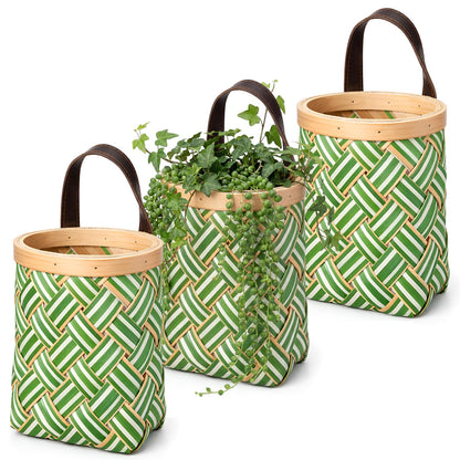 Yinkin 3 Pack 6 Inch Small Wall Hanging Basket Woven Wood Storage Basket Hanging Rope Organizer Flower Plants Vegetable Wall Decoration for Porch Living Room Bedroom Home (Sage Green)