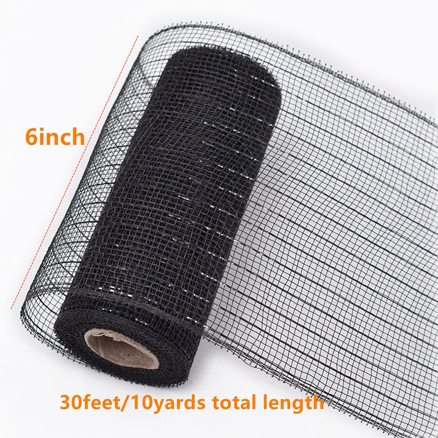 3 Rolls 6 inch x 30 feet Metallic Mesh Deco Poly Mesh Ribbon Roll, Metallic Foil Orange/Purple/Black Deco Mesh Ribbon for Wreaths, Swags and Halloween Decor