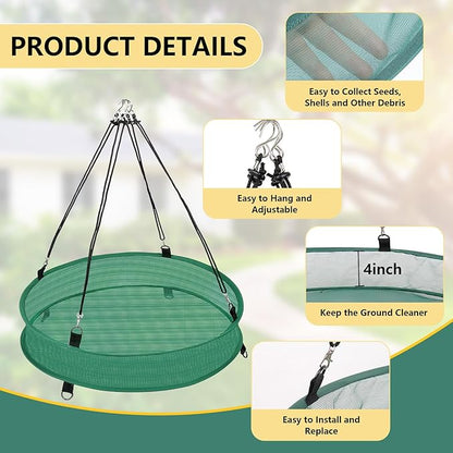 2Pcs Bird Seed Catcher Tray for Hanging Bird Feeder Platform, 4" Deep Birdseed Hoop for Hummingbird Feeders Bee Feeder Outdoor Garden Accessories (Green, 20inch)