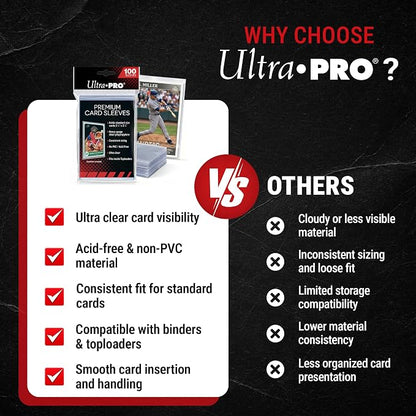Ultra Pro - Premium Clear 100ct. Card Sleeves to Protect Sports Cards, Baseball / Football Cards, and Collectible Cards, Standard Size