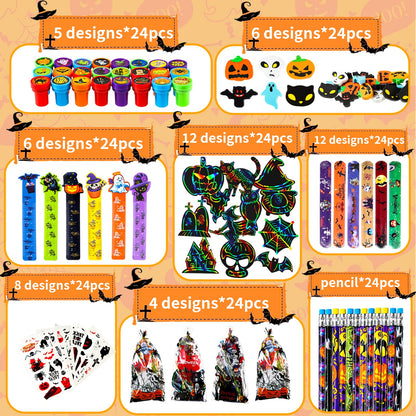 SHODMI 192Pcs Halloween Favors Stationery Gift Set, Trick or Treat Gifts for Kids, Halloween Party Favors for Kids Classroom Prizes Bulk Halloween School Supplies Goodie Bag Stuffers Fillers
