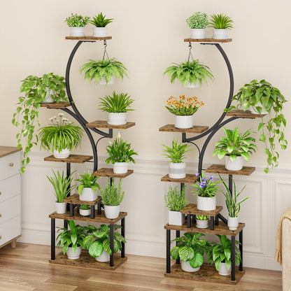 BACEKOLL Plant Stand Indoor with Grow Light - 2 Pack Tall Indoor Plant Shelf, 62" Corner Plant Holder, 8 Tiered Large S-Shape Flower Multiple Display Shelf for Home, Office