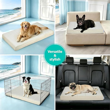 Cooling Dog Bed for 2XL Large Dogs - Orthopedic Pet Beds with Memory Foam, QMAX>0.5, Waterproof Removable Washable Cover for Hot Weather, Dark Beige, 47" L x 29" W x 3" H