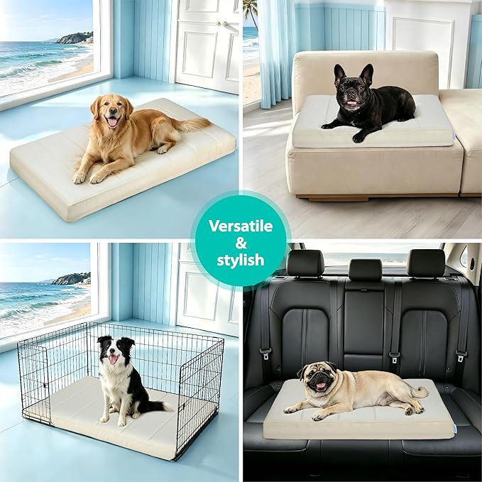 Cooling Dog Bed for X Large Dogs - Orthopedic Pet Beds with Memory Foam, QMAX>0.5, Waterproof Removable Washable Cover for Hot Weather, Dark Beige, 41" L x 27" W x 3" H
