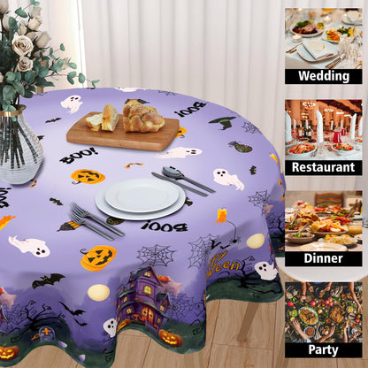 Barneova Halloween Tablecloth Round 60 Inch Spider Web Pumpkin Decoration Outdoor Table Cloth Purple Rustic Table Cover for Dining Kitchen Holiday Party Picnic Home Halloween Party Decor