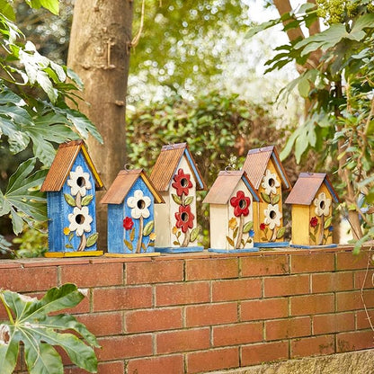 Glitzhome Bird Houses for Outside, 10.25" Wooden Bird House Hanging Birdhouse Distressed Flower Garden Bluebird House for Outdoor, Bird Nest Box for Bluebird Wren Chickadee Sparrow
