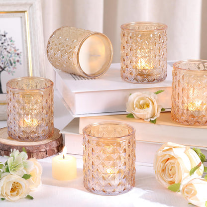 8 Pcs Large Votive Candle Holders Gold Tea Light Candle Holders Glass Candle Holder for Wedding, Bridal Shower, Table Centerpiece, Party, Home Decor