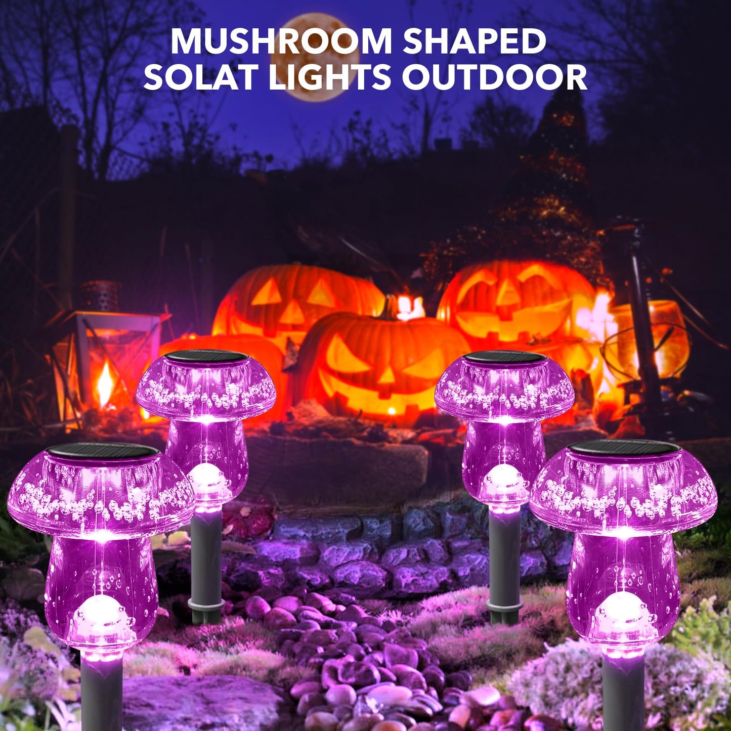 Solar Lights Outdoor, 8 Pack Mushroom Lights Outside Waterproof, Solar Powered LED Lighting for Garden, Yard, Landscape, Path, Pathway, Lawn, Walkway, Driveway, Backyard Halloween Decor (Purple)