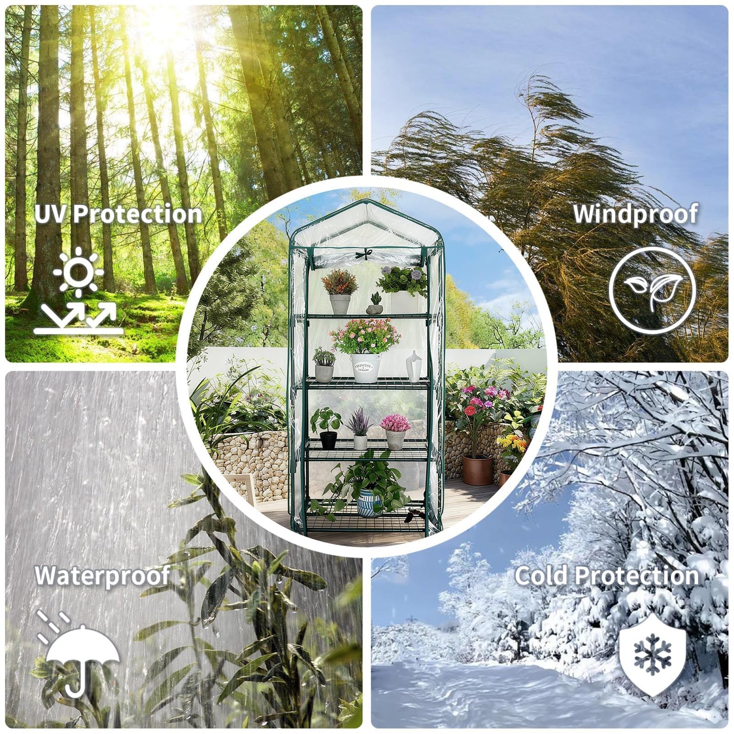 Kelived Mini Greenhouse for Indoor Outdoor, Small Plants Green House with 4 Tier Shelves, Portable Plastic Greenhouses with Transparent PVC Cover for Garden Backyard Patio Balcony Porch