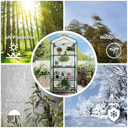 Kelived Mini Greenhouse for Indoor Outdoor, Small Plants Green House with 4 Tier Shelves, Portable Plastic Greenhouses with Transparent PVC Cover for Garden Backyard Patio Balcony Porch