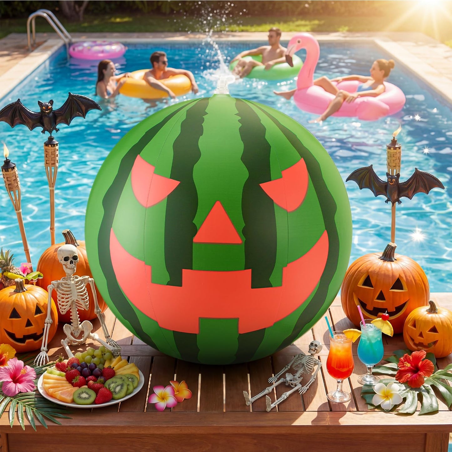 Jenaai 3 Pcs 16 Inch Large Watermelon Beach Balls Summer Halloween Inflatable Decorations Jack O Melon Face Watermelon Pool Balls Summer Halloween Party Favors