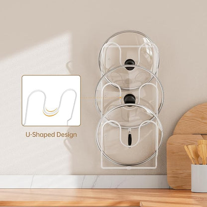 ORDORA 2 Pack Pot Lid Organizer Rack for Cabinet Door, 6-Tier Pot Lid Holders inside Cabinet, No Drilling Adhesive Wall Door Mounted Rustproof Pots and Pans Cover Organizers for Kitchen Storage, White