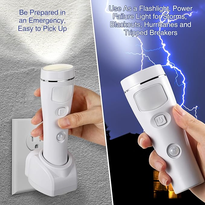 Enhon 4 Pack 4 in 1 LED Emergency Lights for Home Power Failure, Rechargeable Plug in Flashlight Motion Sensor Night Light, Automatic Turn On Power Outage Light for Home Hurricane Supplies (White)