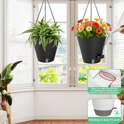 8 Inch Hanging Planters Indoor Outdoor, 3 Pack Plastic Self Watering Plant Pots with Drainage Holes & Saucers, Hanging Baskets Flower Pots with Chain for Ivy, Spider Plant, Pothos, Ferns