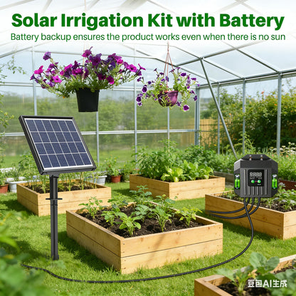 Biling 3W Solar Powered Drip Irrigation System, Digital Programmable Automatic Watering Kit with 2200mAh Battery for 15 Potted Plants, Indoor/Outdoor Use for Garden, Patio, Greenhouse