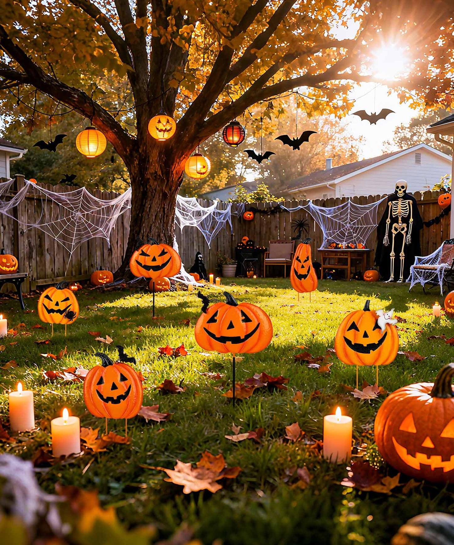 Beterzack 2 Pack Halloween Garden Stakes - Stacked Metal Pumpkins Jack-o-Lantern Lawn Decor, Scary Metal Yard Signs Stake Outdoor Decorative Pumpkin Home Lawn Pathway Decor