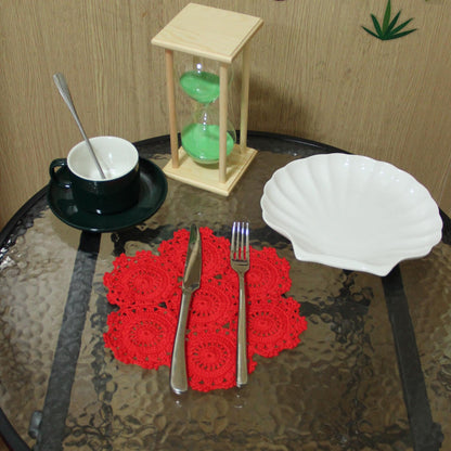 BIBITIME 2PCS Handmade Crochet Placemats 9.8 inches to 10 inches Round Spliced Sunflower Lace Table Doilies Cup Mats Coasters Easter Mother's Day,Red