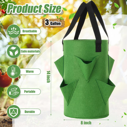 SATINIOR 6 Pack Upside Down Tomato Herb Planter 3 Gallon Hanging Grow Bags Outdoor Strawberry Planters with 6 Planting Holes and 1 Bottom Zipper Grow Bags with Hooks for House Vegetable Gardening