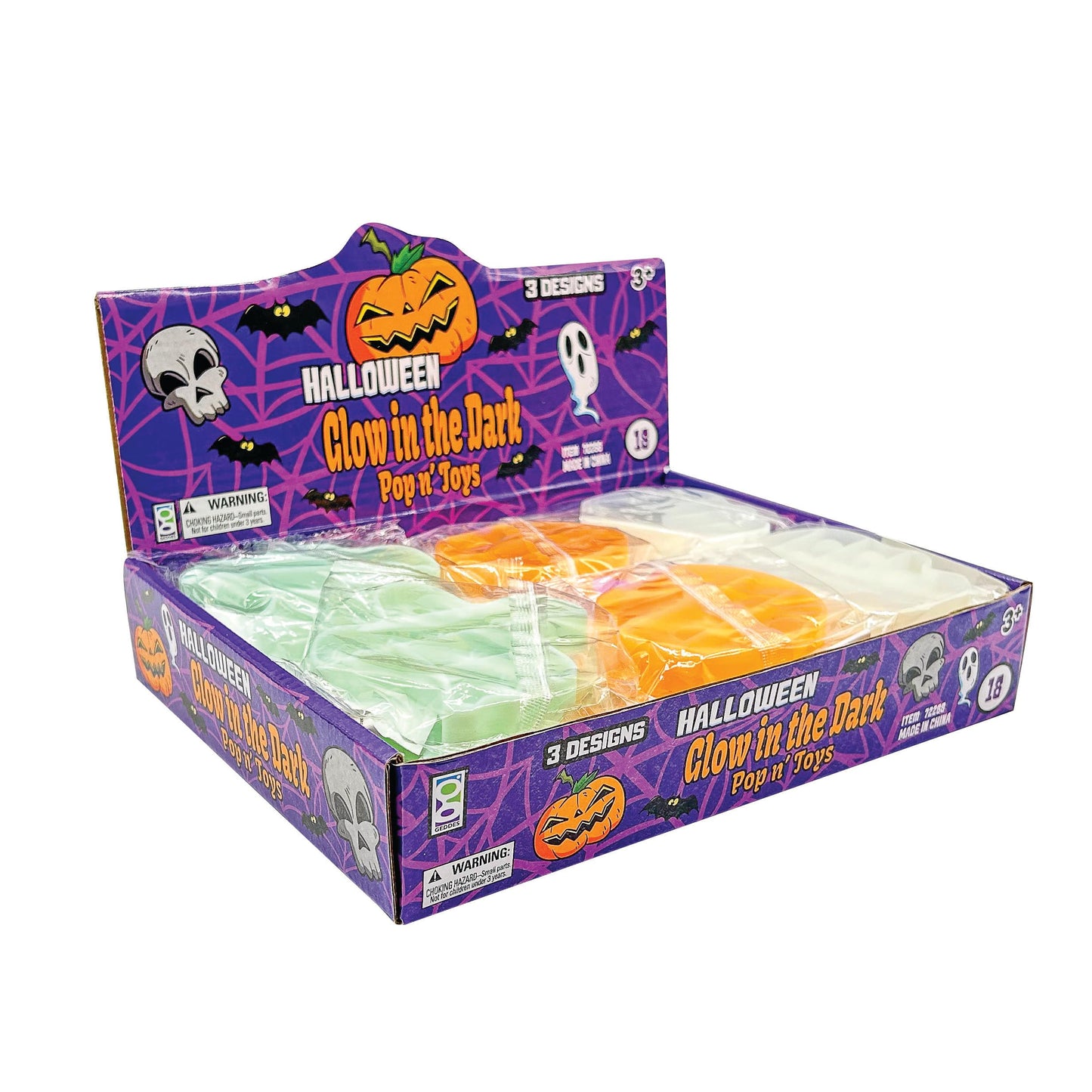 Raymond Geddes Glow-in-The-Dark Halloween Pop 'N' Toys (18 Pack) Sensory Toddler Popper for Relaxing - Fun Halloween Bulk
