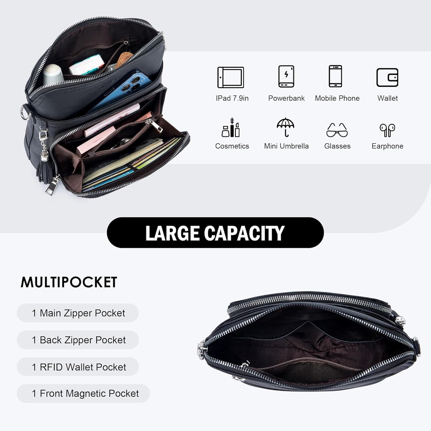 Roulens Crossbody Purse for Women Vegan Leather Medium Crossbody Wallet Bag for Travel Women Shoulder Handbags with Tassel