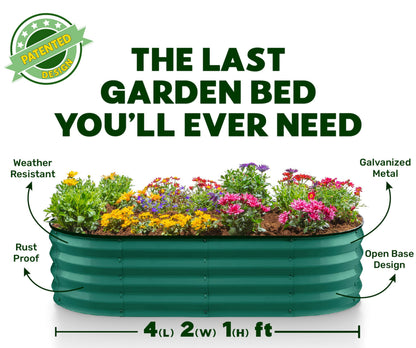 Plant & Plot Galvanized Raised Garden Beds Outdoor // 4×2×1 ft Planter Raised Beds for Gardening, Vegetables, Flowers // Large Metal Garden Box (Dark Green) // Patented Tool-Free Design