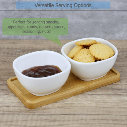 EIKS Ceramic Dip Bowls Side Dishes with Wooden Tray for Serving Appetizer Nuts Candy Snack Sauce Sauce Seasoning