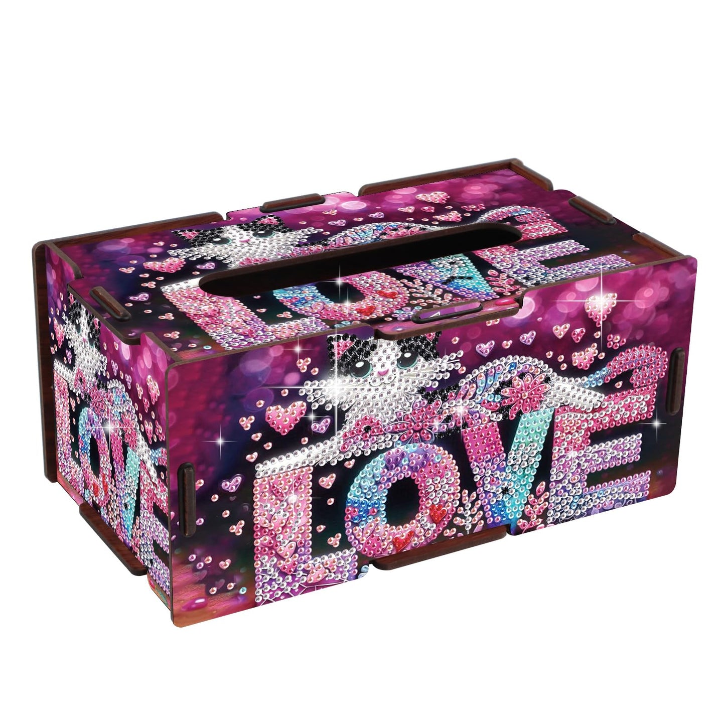 Diamond Painting Tissue Box Cover – Love Letter & Cat Design Wooden DIY Rhinestone Diamond Art Kit, Cute Handmade Craft Tissue Holder for Desktop Home Office Decor