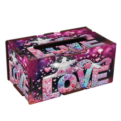 Diamond Painting Tissue Box Cover – Love Letter & Cat Design Wooden DIY Rhinestone Diamond Art Kit, Cute Handmade Craft Tissue Holder for Desktop Home Office Decor
