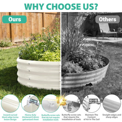 YSEJOMP 3FT Diameter Galvanized Garden Raised Bed/Plant Box/Fire Pit Ring - 0.8mm Thick,12 Inch Tall,Perfect for Planting a Variety of Flowers,Herbs,Vegetables (Cream White, 36 Dia X 12 inches)