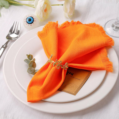 Thanksgiving Washable Cloth Napkins Bulk, Reusable Absorbent Soft Napkins Set of 8 with Elegant Fringe for Dinner, Weddings Decorations, Family Event Parties(8 Pack,Orange)