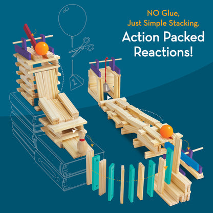 MindWare KEVA Contraptions Reactions Planks Building Toy - 178 KEVA Building Planks (191 Piece Set) - Free-Form Wood Building Set for Kids to Create Their Own Ball Maze – Ages 7 & Up