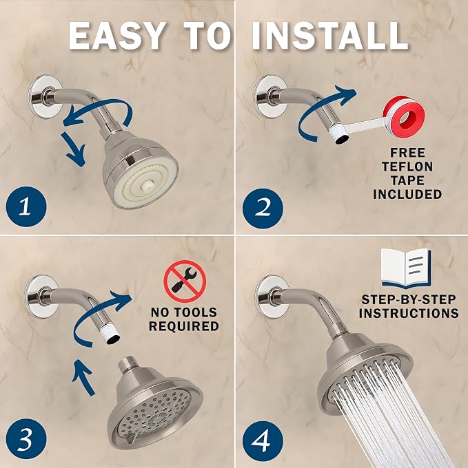 Aqua Elegante Massage Shower Head With Mist - High Pressure Boosting, Adjustable Massaging Rainfall Showerhead For Low Flow Showers With Water Saving Nozzles - 2.5 GPM - Brushed Nickel