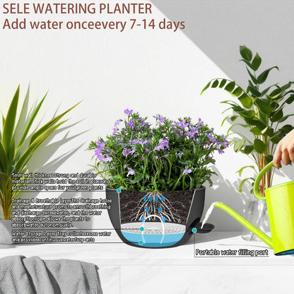 zople 2 Pack 12 Inch Self Watering Hanging Planters for Indoor Plants, Large Black Plastic Hanging Pots with Chains for Outdoor Patio Garden Home Decor Black