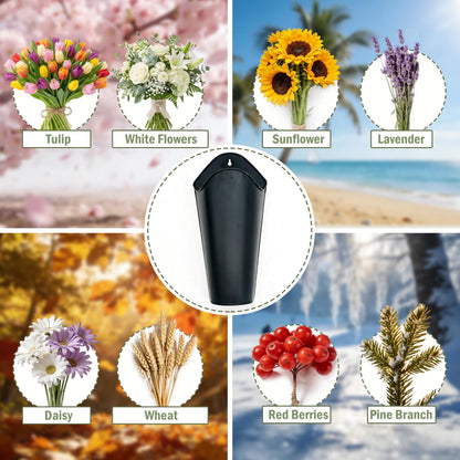 SYITCUN 12 Inches Galvanized Wall Planters, Set of 2 - Black Metal Hanging Flower Buckets for Farmhouse Decor, Tall Tin Vases for Dried Flowers & Greenery, Indoor Outdoor Country Decor