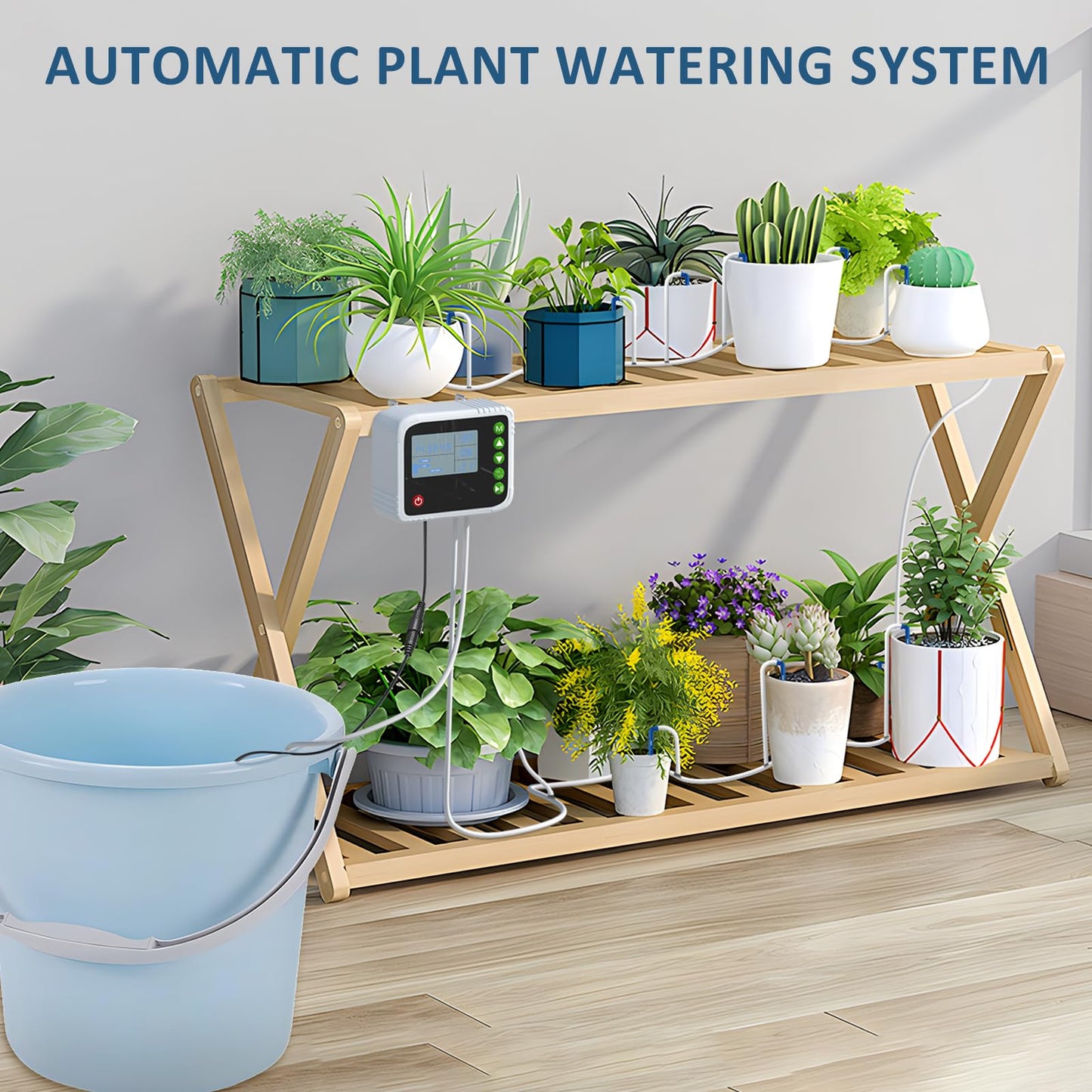 SoulBay Automatic Plant Waterer Indoor, USB Rechargeable Drip Irrigation Kit for up to 15 Potted Plants, Programmable Self Watering System with Digital Timer for Vacation & Houseplant Care
