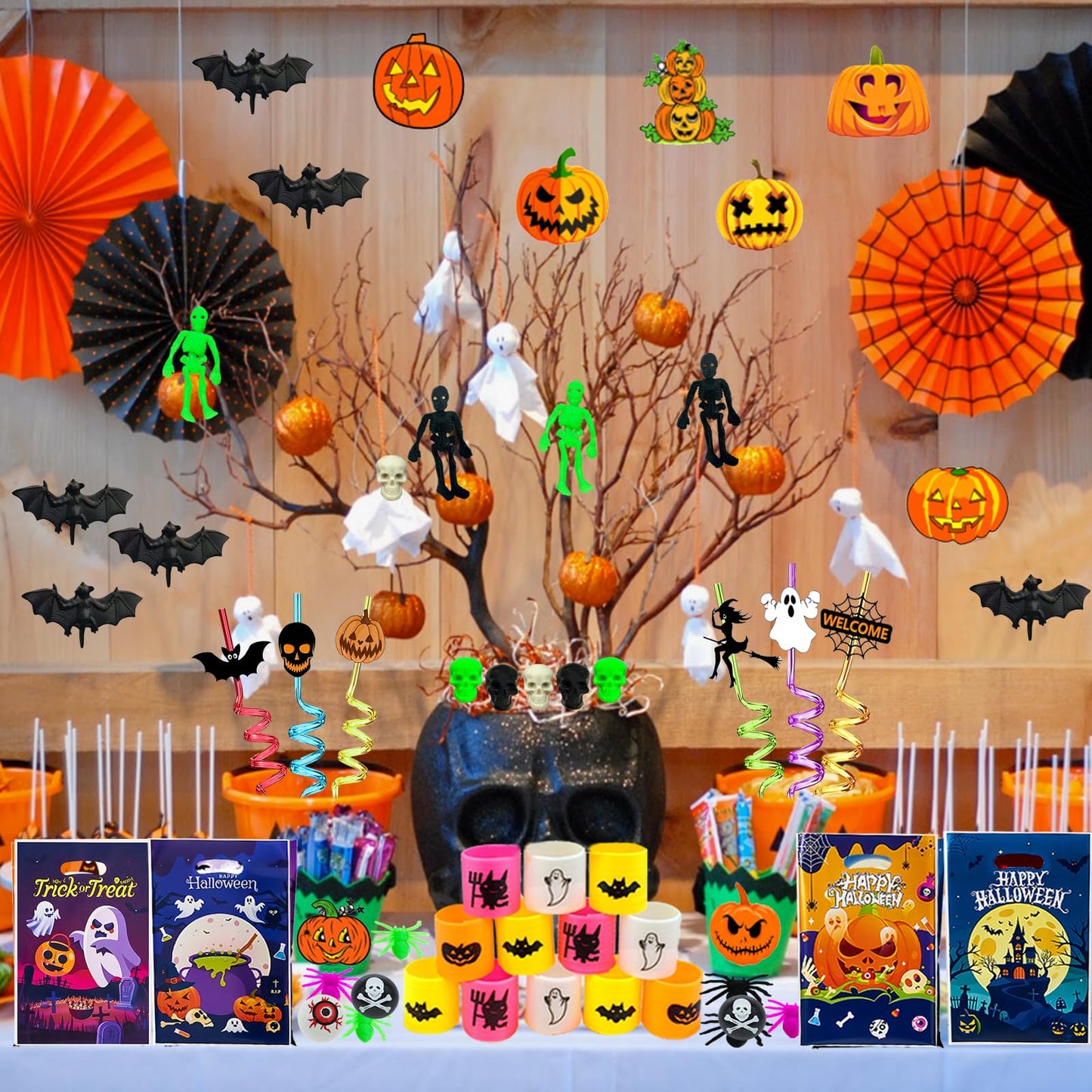 CHSLtmxq 206pcs Halloween Party Favors, Stationery Supplies Set, Halloween Treats Goodie Bags Fillers gifts, Halloween Prizes for Trick or Treat