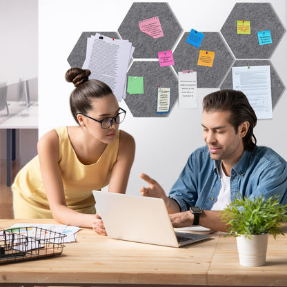 SEG Direct Hexagon Felt Cork Board Tiles, Hexagon Felt Bulletin Board Tiles Self Adhesive Picture Board, Memo Notice Tiles Pin Board for Walls Office, 11.8" x 10.2", 5PCS(Gray Series)