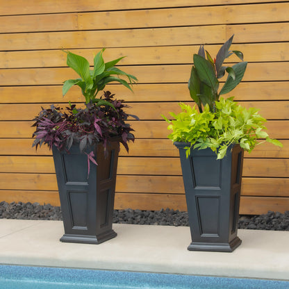 Mayne Fairfield 28-Inch Tall Planter, 2-Pack – Self-Watering, Weather-Resistant Planter for Flowers – Durable Outdoor Design for Patio, Porch, or Entryway