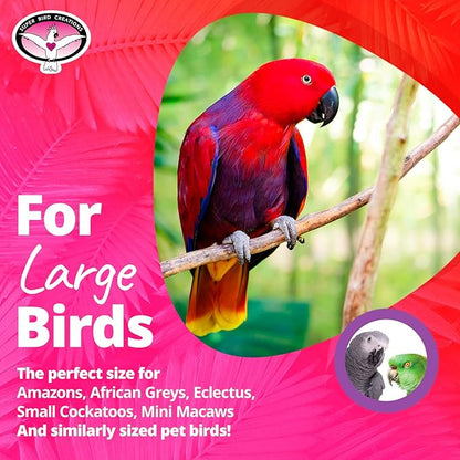 Super Bird Creations - SB440 4 Way Play Bird Toy - Colorful Wooden Blocks, Ringing Bell, and Bird Swing - Perfect Chew Toys for Mini Macaws, Parrots and African Greys - Ideal for Large Birds