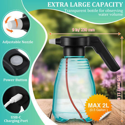 Dunkive Electric Spray Bottle Plant Mister for Indoor Outdoor Plants, 0.5 Gallon Automatic Watering Can Rechargeable Battery Powered Sprayer with Adjustable Spout for Gardening, Cleaning(Green Style)