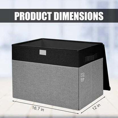 Bagnizer Large 42 Quarts Fabric Storage Bins with Lids [2-Pack] Linen Collapsible Foldable Storage Cubes, Closet Organizer Containers boxes with Handles for Home Office (16.7 x 12 x 12, Black & Gray)