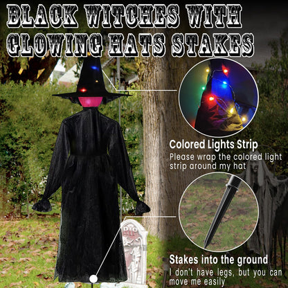 Halloween Decorations Outdoor, Set of 3 Witches with Glowing Witch Hat, 4FT Light-UP Sound-Activated Sensor Life Size Witch with LED Light, Scary for Yard Haunted House