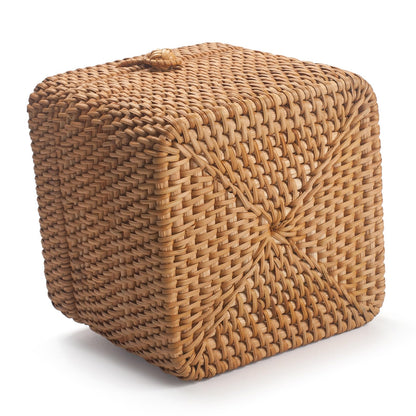 Rattan Tissue Box Cover Square, Wicker Tissue Box Holder with Lid, Natural Woven Facial Tissue Holder for Bathroom, Kitchen, Living Room (Natural)
