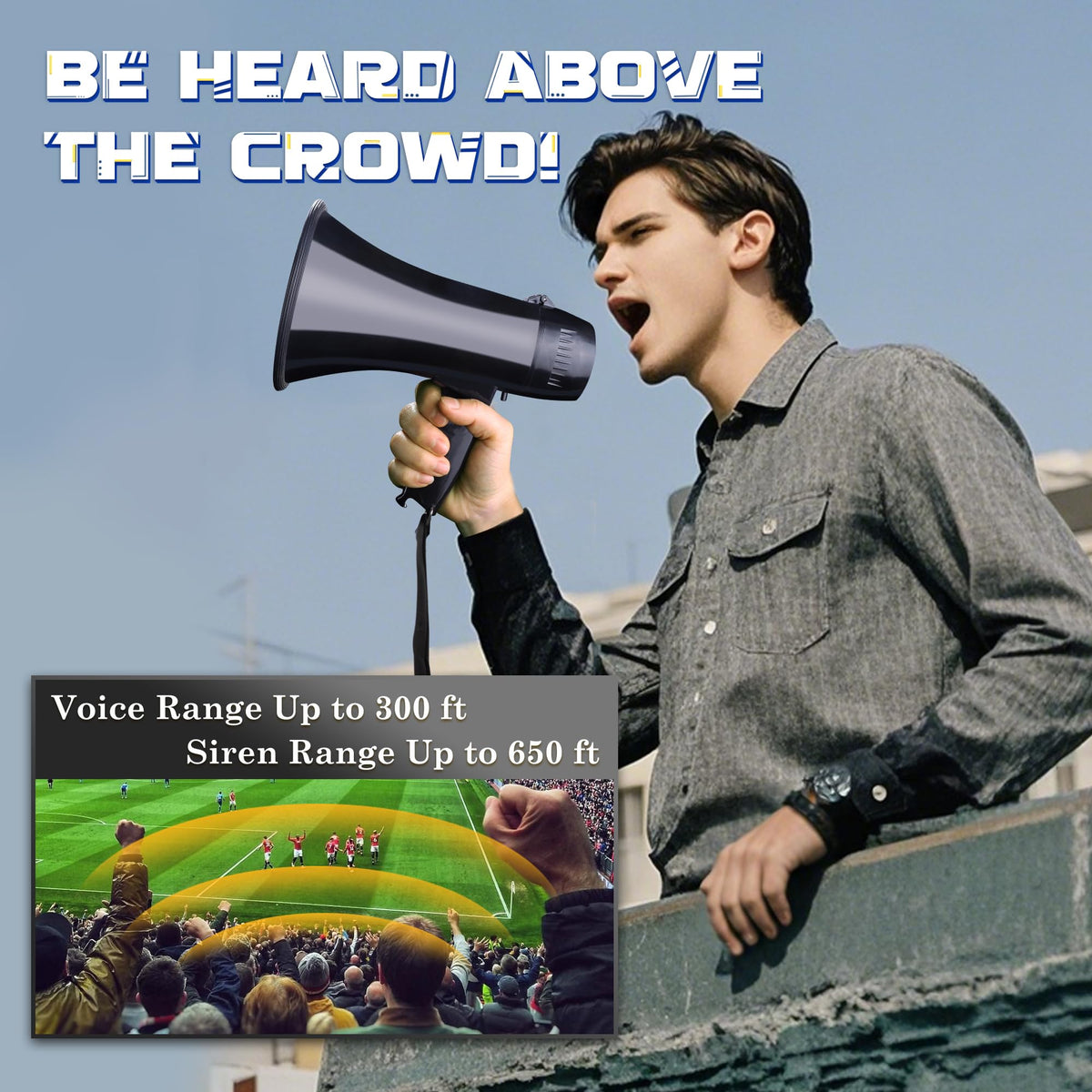 MyMealivos Portable Megaphone Bullhorn 20 Watt Power Megaphone Speaker Voice and Siren/Alarm Modes with Volume Control and Strap (Black)