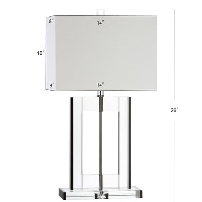 JONATHAN Y 26" Clear and Black Crystal Table Lamp, Modern Geometric Glam Glass Lamp with White Linen Drum Shade for Living Room Bedroom Nightstand, LED Bulb Included JYL2015A