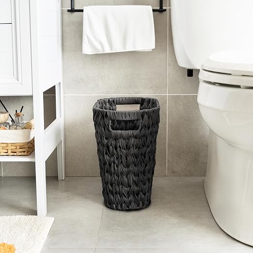 GRANNY SAYS Wicker Waste Basket, Waterproof Bathroom Trash Can, Decorative Boho Waste Baskets with Handles, Waste Basket for Bedroom, Office, 15 Liters/4 Gallons