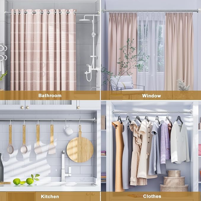 Ausemku Shower Curtain Rod Tension, 32-94 Inch Adjustable Heavy Duty Spring Tension Curtain Rod, No Drill Stainless Steel Telescoping Rod for Bathroom, No Rust, Silver