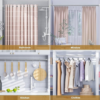 Ausemku Shower Curtain Rod Tension, 32-94 Inch Adjustable Heavy Duty Spring Tension Curtain Rod, No Drill Stainless Steel Telescoping Rod for Bathroom, No Rust, Silver