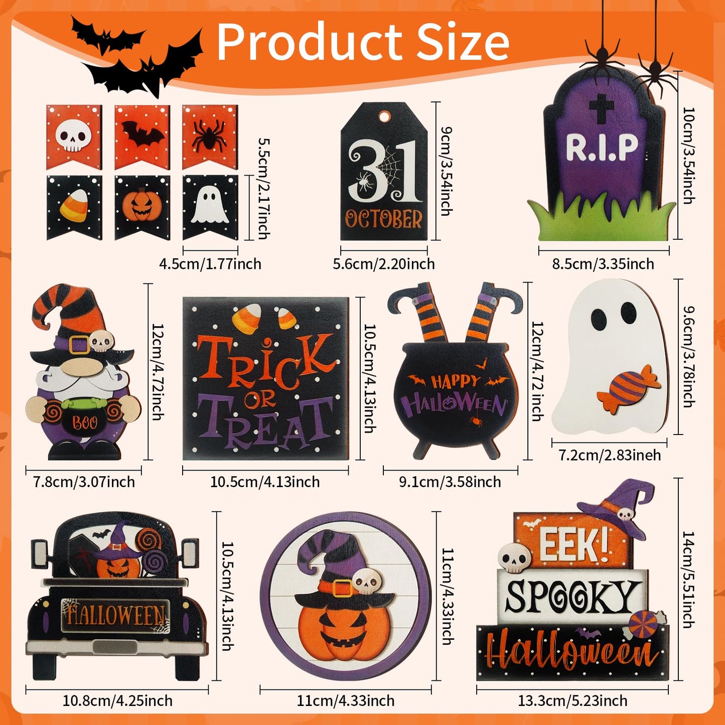 15 Pcs Halloween Tiered Tray Decor Set, Cute Pumpkin Ghost, Halloween Wooden Layered Tray Decorations, in a Rustic Style, Great Items for Party Tables