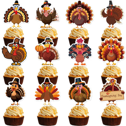 36Pcs Thanksgiving Cupcake Toppers Turkey Friendsgiving Cupcake Toppers for Friendsgiving Party Decorations Thanksgiving Party Decorations